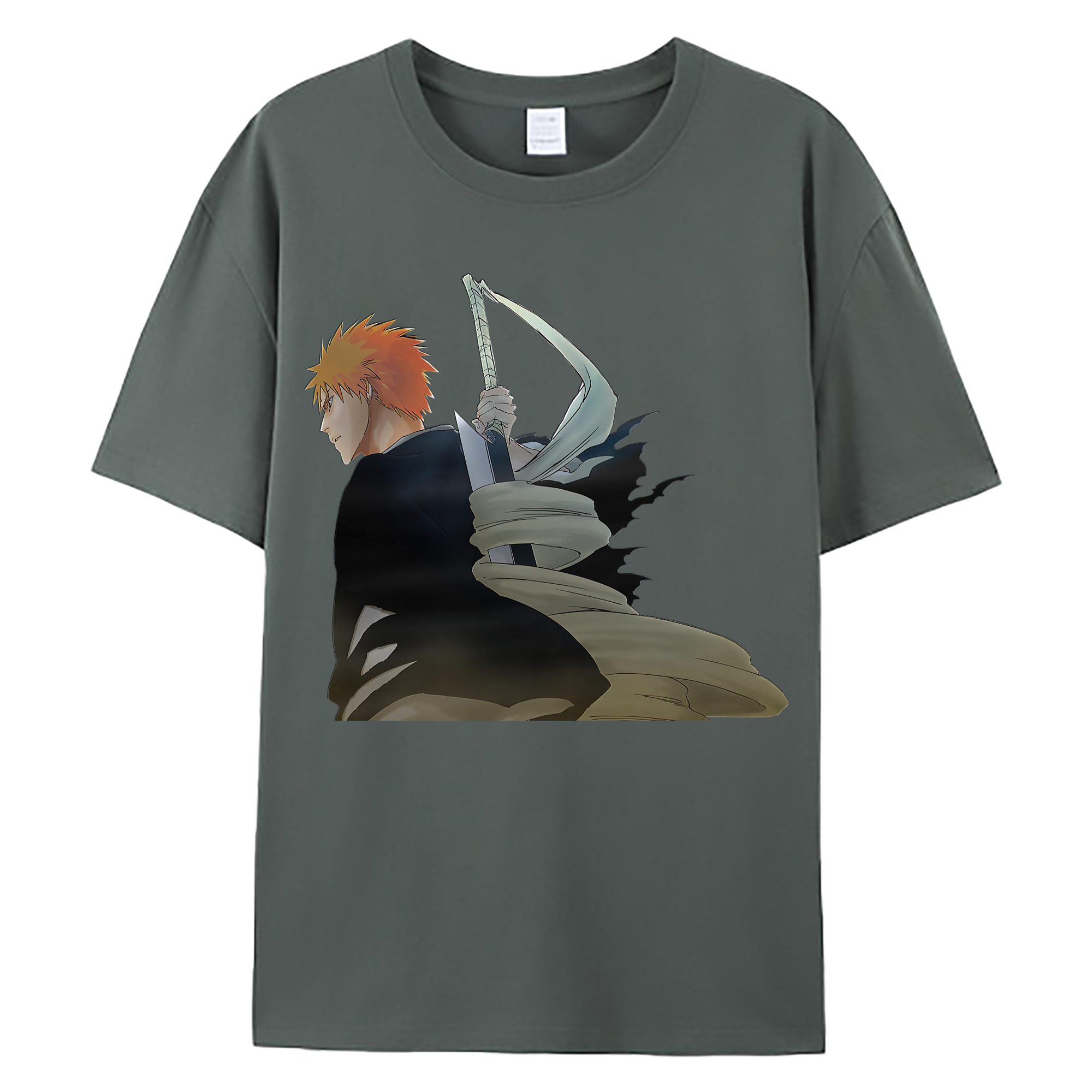 （画像用） ブリーチ 黒崎一護（くろさき いちご）BLEACH Kurosaki Ichigo 綿100％ メンズ半袖Tシャツ｜肌触りやわらか＆通気性